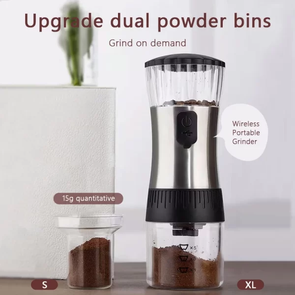 Moedor de café elétrico com rebarbas ajustáveis, moedor cônico de grãos de café com carregamento USB, moedor de grãos de café em cerâmica - Imagem 5
