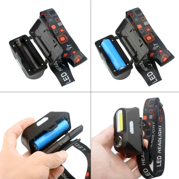 Portable Mini XPE+COB LED Headlamp USB Rechargeable Use 18650 Battery Head Lamp Camping Fishing Headlight Flashlight Torch - Imagem 3