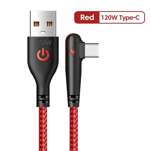 120W USB To Type-C Cable 90 Degree Elbow Mobile Phone Fast Charging For Huawei Mate 40 30 Xiaomi Samsung Phone Charging Cord - Imagem 8