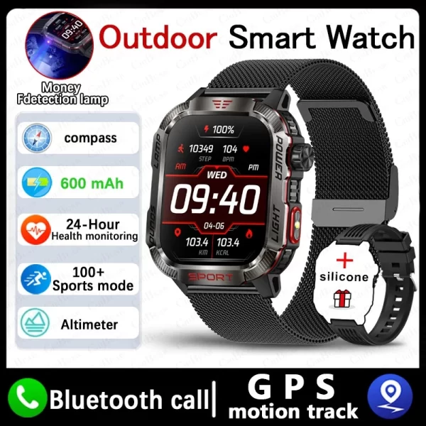 New For Huawei Xiaomi Military GPS Smart Watch Men Flashlight Compass Waterproof Outdoor Sport Tracker Bluetooth Call Smartwatch - Imagem 10