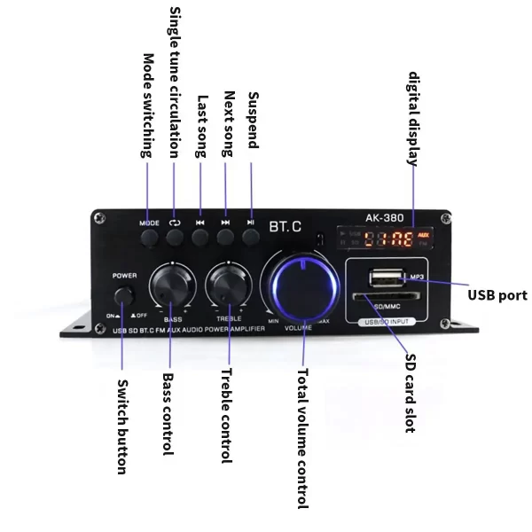 AK380/G8/AK370/AK270/AK170 800W 12V Home Car Hifi Power Amplifier Stereo BASS Audio Amp Speaker Class D Car Home Sound Power Amp - Imagem 4