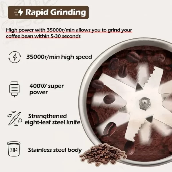 400W 304 Stainless Electric Grinder Eight Page Blade Electric Fast Grinding Multifunction Smash Machine Rice Beans Home Blender - Imagem 3