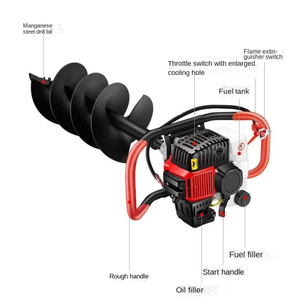 78CC High Power Ground Drilling and Drilling Machine Tree planting digger Gasoline rig Two stroke drilling pile driver 8cm drill - Imagem 3