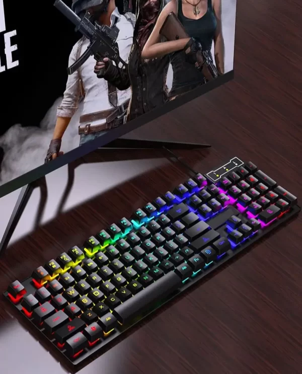 104Keys Wired Keyboard with RGB Backlit Breathing Light Gaming Ergonomic Keyboard And Mouse Set for Computer Laptop Gamer Office - Imagem 6