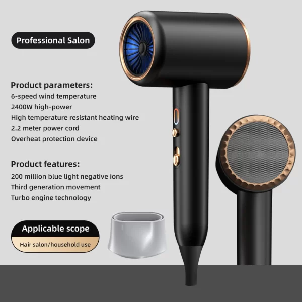 New High-Speed Hair Dryer 2400W High-Power Negative Ion Ultra Silent Recommended Professional Hair Dryer For Home Hair Salons - Imagem 7