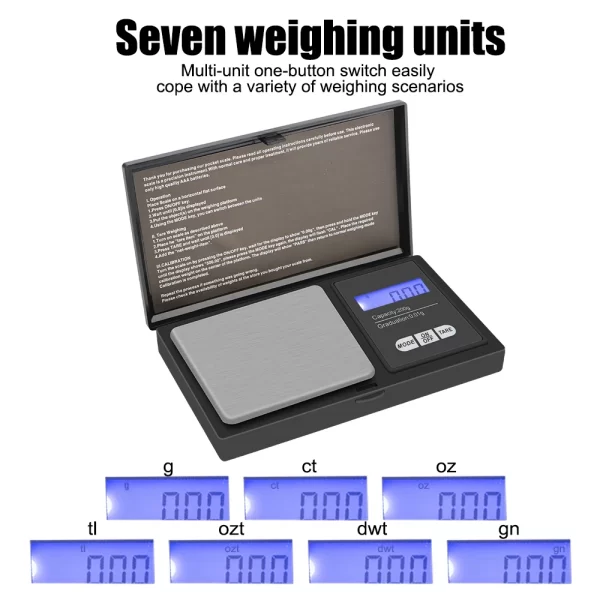 Precise LCD 200G-0.01G For Jewelry Gram Weight For Kitchen Mini Digital Scale High Accuracy Backlight Electric Pocket 1Pcs - Imagem 3