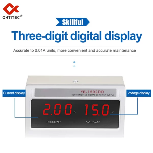 QHTITEC DC Regulated Power Supply Adjustable Digital display 15V 2A Bench Power-Supplies Voltage Regulator 220V 50/60HZ - Imagem 4