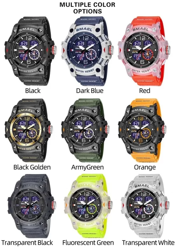 SMAEL Sport Watch Military Wristwatch for Men Alarm Stopwatch LED Digital Back Light Dual Time Display Waterproof Watch Men 8007 - Imagem 6