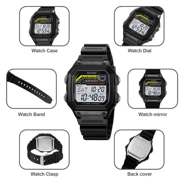 Skmei Men Military Countdown Chrono Stopwatch Wristwatch 5Bar Waterproof Alarm Clock Back Light Digital Sport Watch Reloj Hombre - Imagem 4