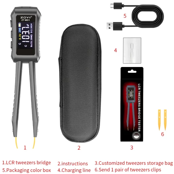 ZOYI ZT-MD1 Multimeter Intelligent Tweezers Lcr Digital Bridge Tester Automatic Measurement Of Resistance Capacitance And Indu - Imagem 10