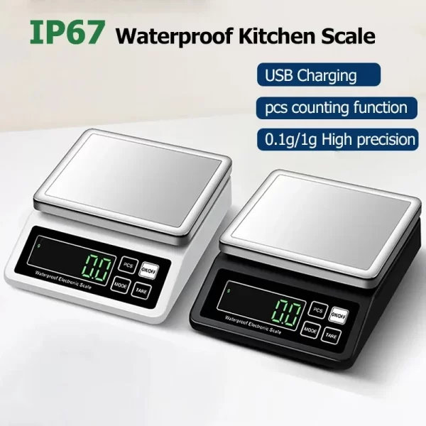 Fully Waterproof Kitchen Scale USB 0.1g/1g High Precision Electronic Balance 304 Stainless Steel Scales with Counting Function - Imagem 2