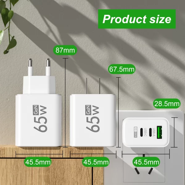 65w gan usb carregador rápido tipo c pd carregador de carregamento rápido adaptador de alimentação do telefone móvel para iphone 14 15 pro xiaomi samsung oneplus - Imagem 5