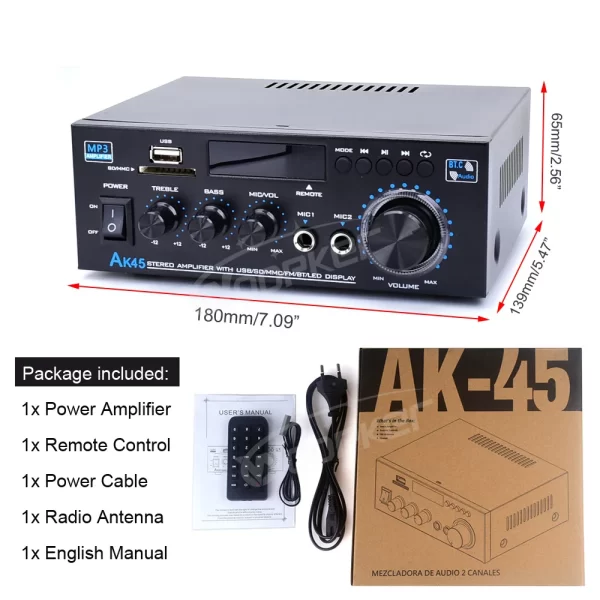Woopker AK45 HiFi Digital Amplifier Max Power 90Wx2 Channel 2.0 Bluetooth Surround Sound AMP Speaker for Home Car - Imagem 5