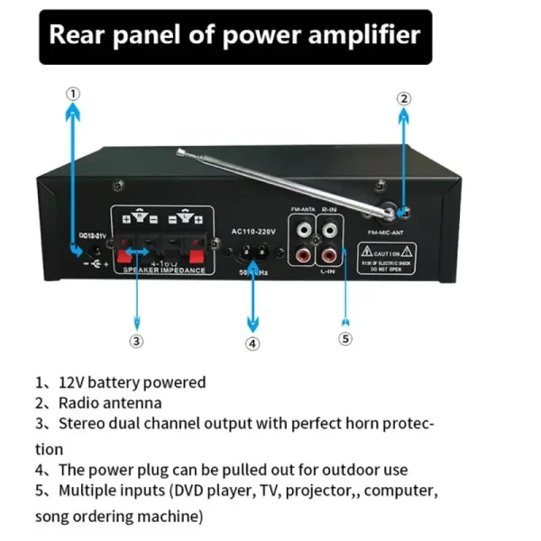 1000W G-919H Home Power Amplifier HIFI Bluetooth 5.0 Audio AMP Audio Amplificador Subwoofer Speakers 220V/110V FM USB Amplifiers - Imagem 4