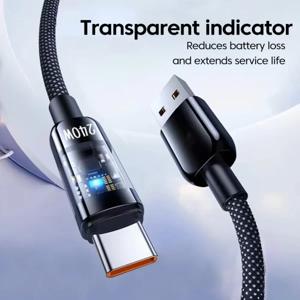 240W QC3.0 USB to Type C Fast Charging Cable Super Fast Charger Cable LED Phone Charger Data Cordfor Samsung Xiaomi Huawei OPPO - Imagem 2