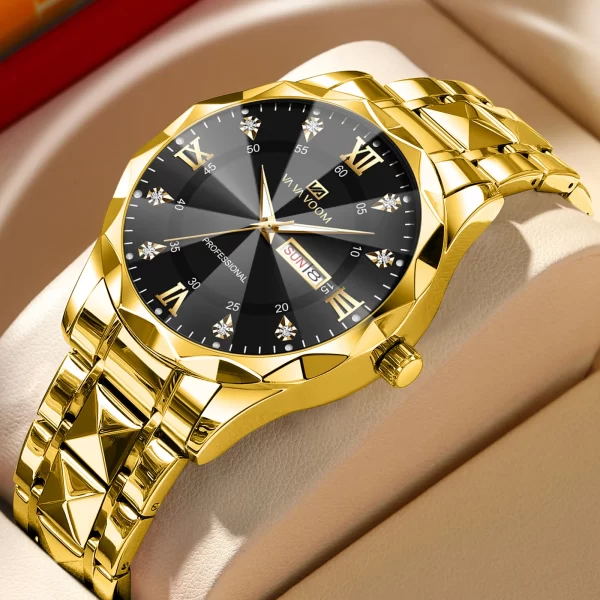 Men Watch Water Diamond Luxury Night Glow Double Calendar Quartz Movement 41mm Blue Gold Stainless Steel Fashion Business Watch - Imagem 11