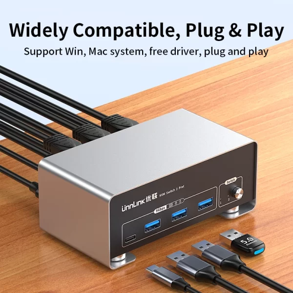 Unnlink 4K 240Hz HDMI + DP Dual Monitor KVM Switch 2 Monitor 2 Computer 8K 60Hz with USB 3.0 for Win/Mac PC Share Mouse Keyboard - Imagem 6