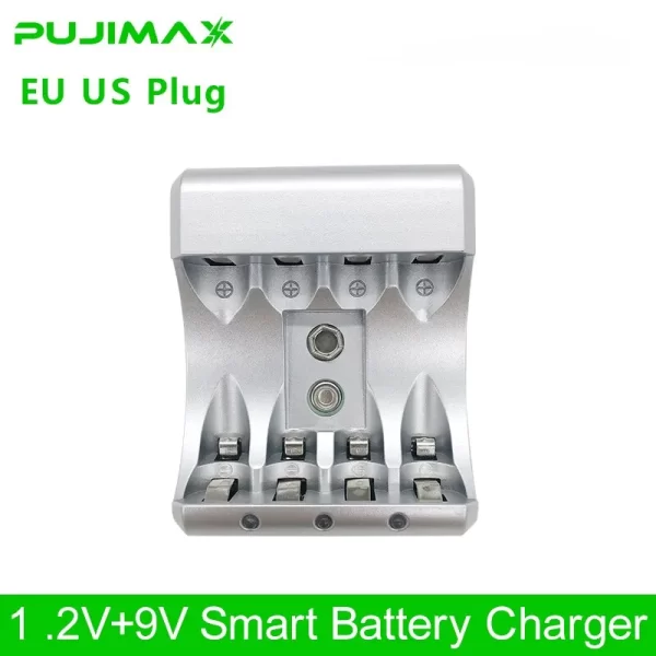 PUJIMAX 4 Slots Smart 9v Battery Charger Aaa AA NiMH NiCd Battery Adapter 1.2v AA AAA Rechargeable Battery 9v Charger for 2A 3A - Imagem 3