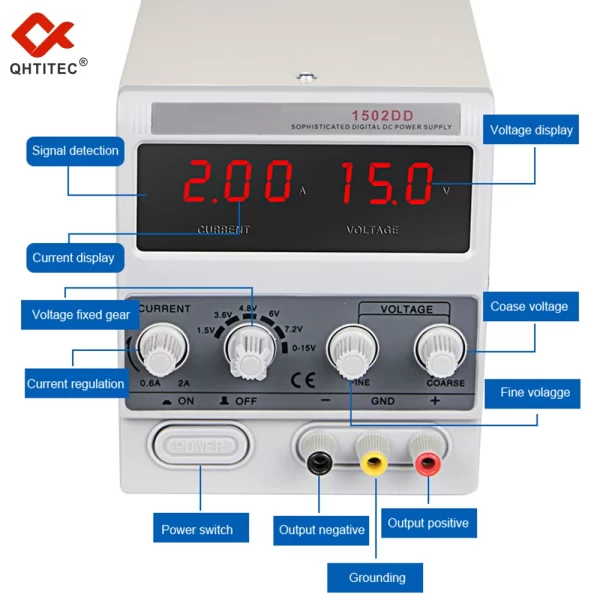 QHTITEC DC Regulated Power Supply Adjustable Digital display 15V 2A Bench Power-Supplies Voltage Regulator 220V 50/60HZ - Imagem 2