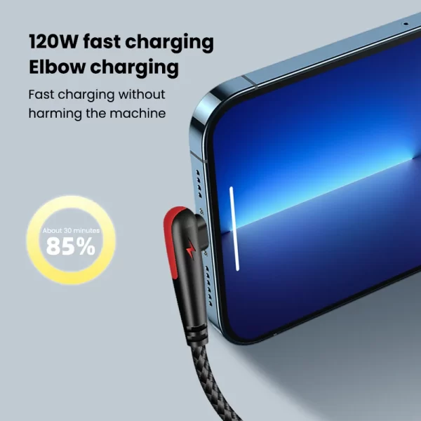120W USB To Type-C Cable 90 Degree Elbow Mobile Phone Fast Charging For Huawei Mate 40 30 Xiaomi Samsung Phone Charging Cord - Imagem 2