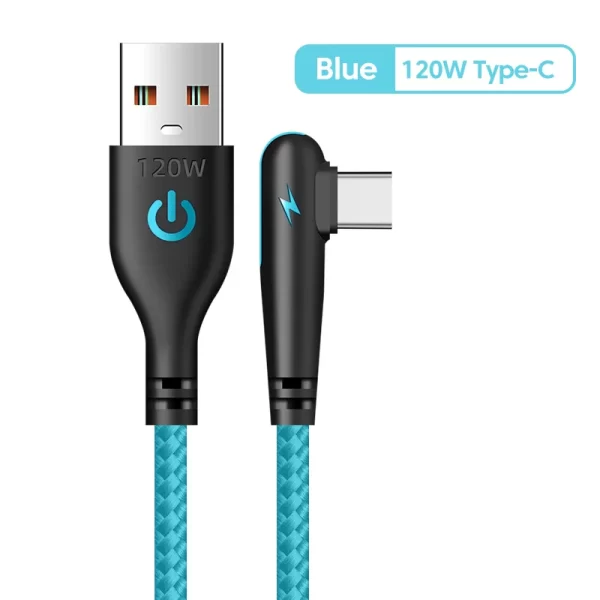 120W USB To Type-C Cable 90 Degree Elbow Mobile Phone Fast Charging For Huawei Mate 40 30 Xiaomi Samsung Phone Charging Cord - Imagem 9