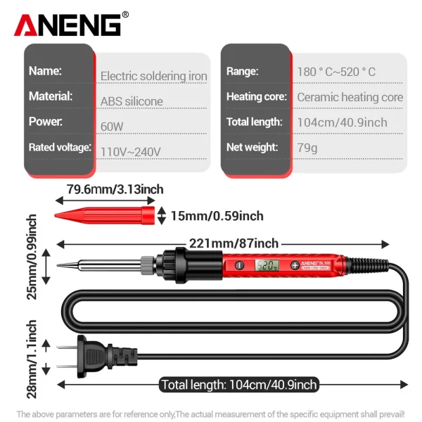 ANENG SL104/SL105 Electric Soldering Iron Professional Digital Display Adjustable Temperature Portable Kit Welding Solder Repair - Imagem 4