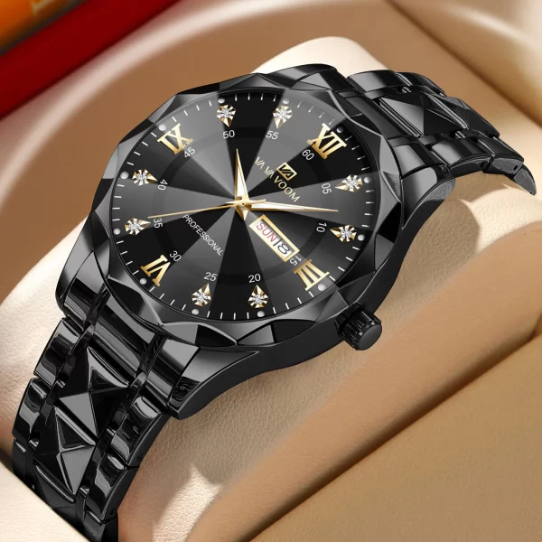 Men Watch Water Diamond Luxury Night Glow Double Calendar Quartz Movement 41mm Blue Gold Stainless Steel Fashion Business Watch - Imagem 9