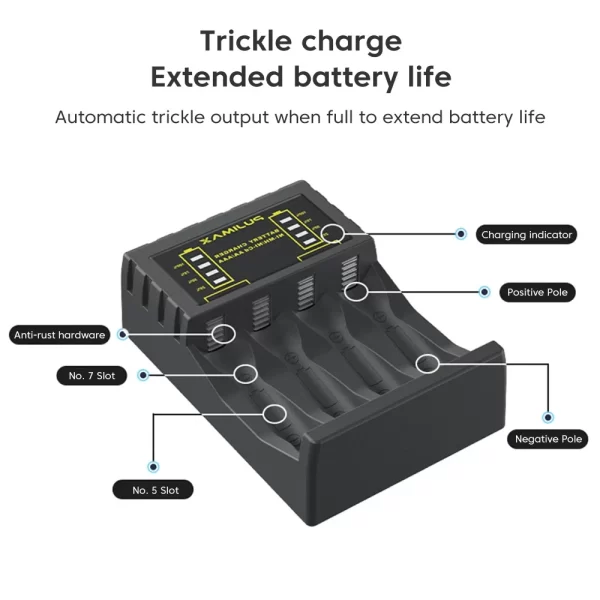 AA/AAA Battery Charger 4 Slots Intelligent LED Indicator USB C Micro Charger for Ni-MH/Ni-Cd Rechargeable AA/AAA Battery Charger - Imagem 2