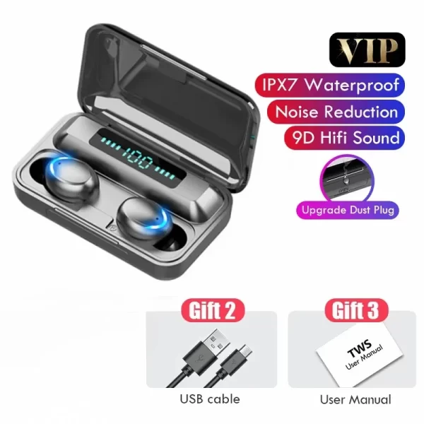 New F9 Bluetooth Headphones 9D Stereo High Bass Sport Earphones Handfree Touch Control Tws Wireless Earbuds Waterproof Headset - Imagem 7