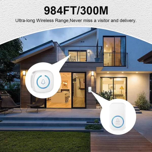 Wireless Doorbell Intelligent Welcome Door Bell 300M/984 FT Remote 60 Songs Melodies Home Smart Doorbell US EU Plug Optional - Imagem 2