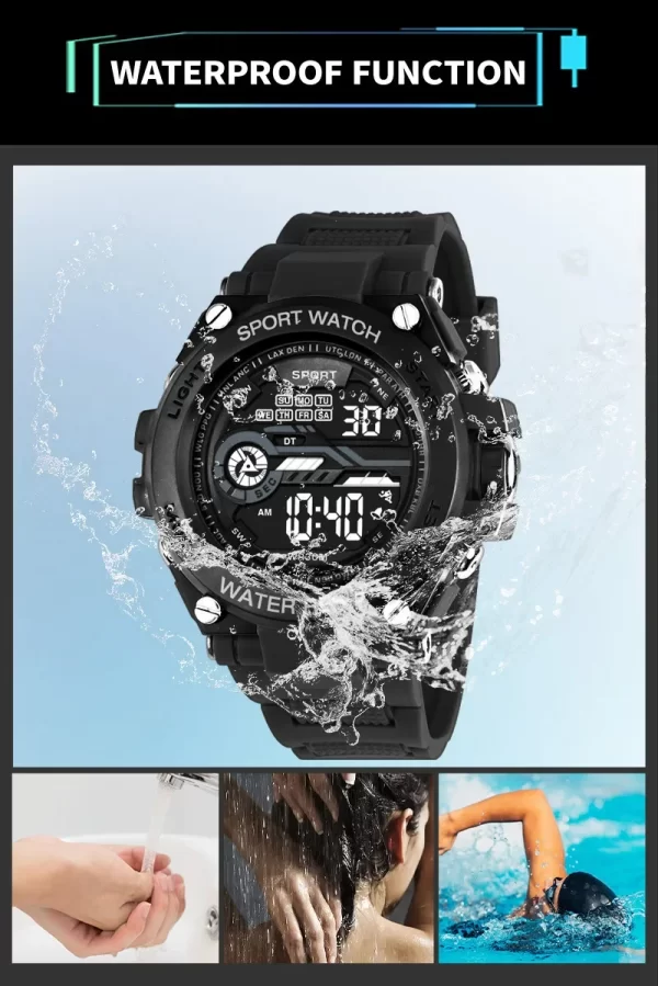 YIKAZE Men's Sports Watch Waterproof Man Sport Watches Multifuction LED Digital Military Watch Alarm Clock Electronic Wristwatch - Imagem 6