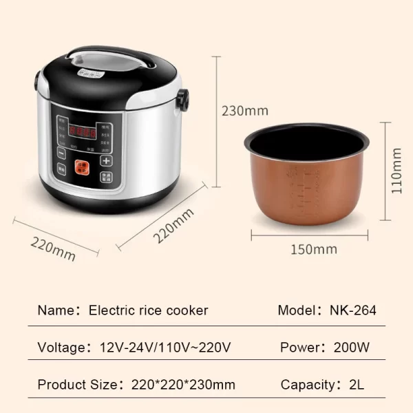 Portable Car Rice Cooker 2L Electric Truck Multi-Cooker Soup Porridge Cooking Food Steamer Electric Lunch Box 12V or 24V - Imagem 6