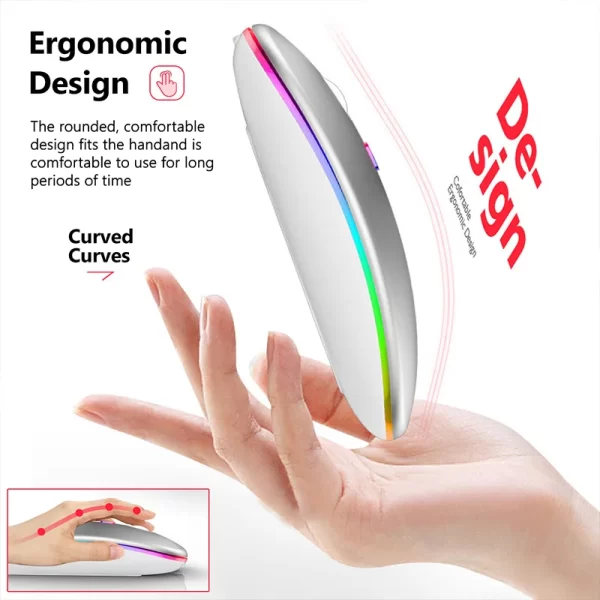Wireless Mouse RGB Rechargeable Bluetooth Mouse 2.4G Silent Mause Ergonomic Mini Mouse USB Optical Mice For PC laptop Computer - Imagem 5