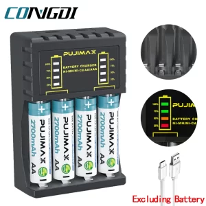 AA/AAA Battery Charger 4 Slots Intelligent LED Indicator USB C Micro Charger for Ni-MH/Ni-Cd Rechargeable AA/AAA Battery Charger