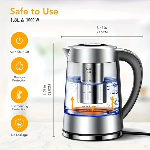 1.8L Electric Kettle with 12 Temperature Settings and 24 Hour Insulation - Stainless Steel Strainer - Imagem 4