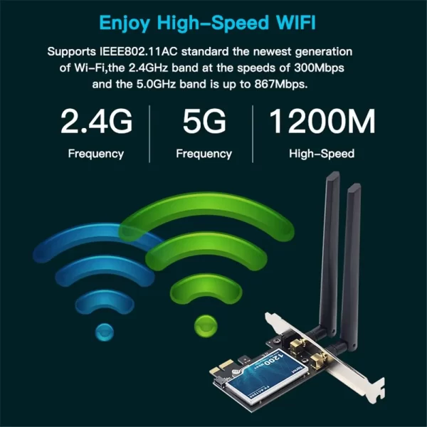 FENVI 1200Mbps Wireless WiFi Card PCIE Adapter FV-AC1200 Dual Band 2.4Ghz/5Ghz 802.11AC For Bluetooth4.0 WiFi Adapter Win7/10/11 - Imagem 2