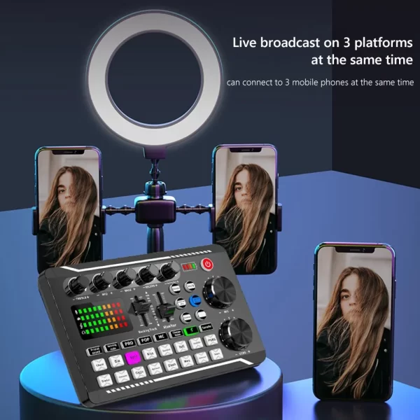 F998 Sound Card Professional Bluetooth-Compatible Studio Record For Phone PC Audio Mixing Console Amplifier Live Music Mixer - Imagem 2