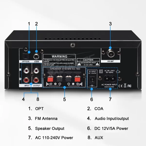 Woopker Amplifier AK55 900W Max 2.0 Channel Rated 70W+70W Bluetooth Audio Hifi AMP Karaoke Music Player Support 110V 220V 12V - Imagem 3