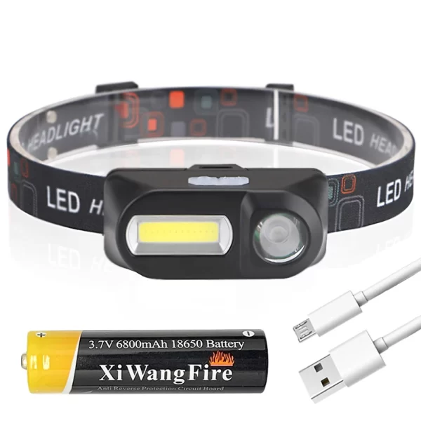 Portable Mini XPE+COB LED Headlamp USB Rechargeable Use 18650 Battery Head Lamp Camping Fishing Headlight Flashlight Torch - Imagem 7