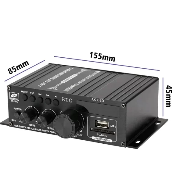 Bluetooth Amplifier AK380/AK370/AK170 800W Audio Karaoke Home Theater Amplifiers 2 Channel Power Class D Amplifie-r USB SD AUX - Imagem 6
