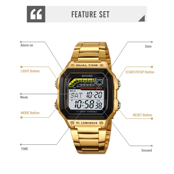 Skmei Men Military Countdown Chrono Stopwatch Wristwatch 5Bar Waterproof Alarm Clock Back Light Digital Sport Watch Reloj Hombre - Imagem 5