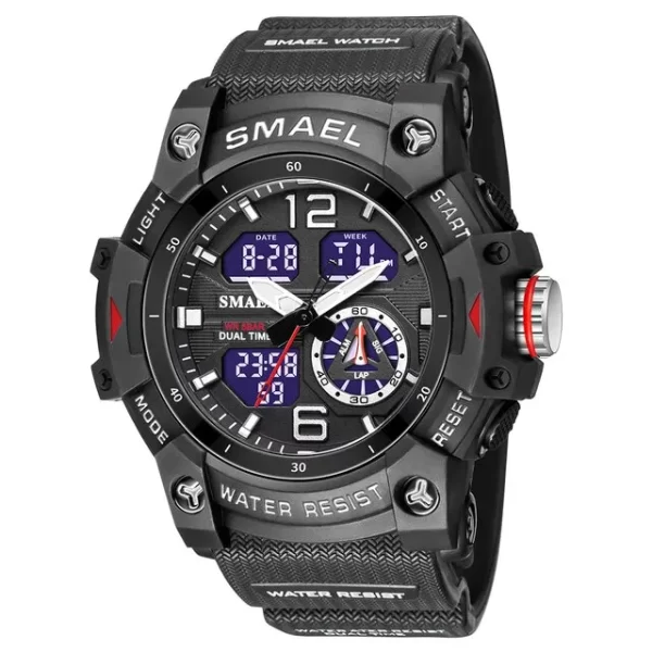 SMAEL Sport Watch Military Wristwatch for Men Alarm Stopwatch LED Digital Back Light Dual Time Display Waterproof Watch Men 8007 - Imagem 9