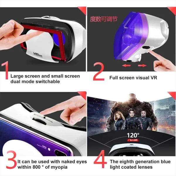 VR Virtual Reality 3D Smart Glasses Stereo Helmet Headset With Remote Controller For IOS Android Smartphones Virtual World 7" - Imagem 6
