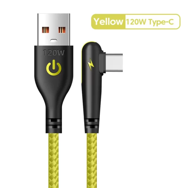 120W USB To Type-C Cable 90 Degree Elbow Mobile Phone Fast Charging For Huawei Mate 40 30 Xiaomi Samsung Phone Charging Cord - Imagem 10