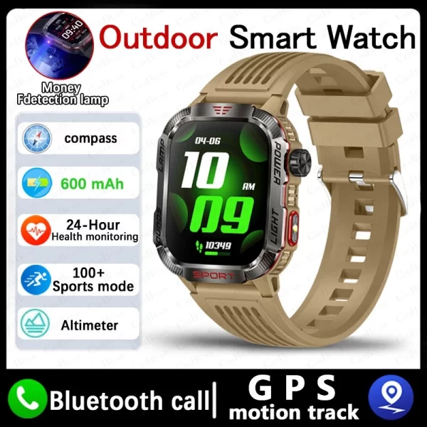 New For Huawei Xiaomi Military GPS Smart Watch Men Flashlight Compass Waterproof Outdoor Sport Tracker Bluetooth Call Smartwatch - Imagem 9