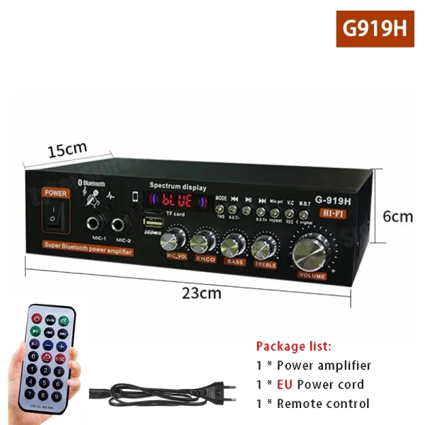 1000W G-919H Home Power Amplifier HIFI Bluetooth 5.0 Audio AMP Audio Amplificador Subwoofer Speakers 220V/110V FM USB Amplifiers - Imagem 7