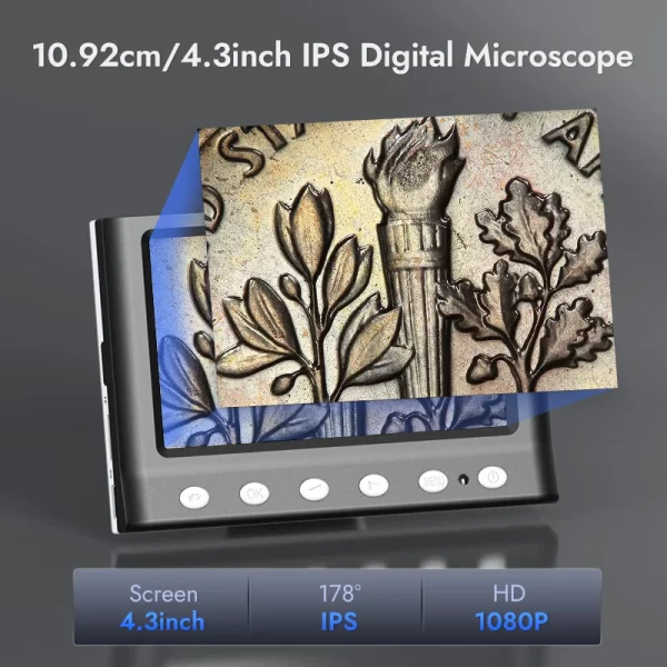 Hayve 4.3'' Digital Microscope 1600X USB Microscope 1080p Soldering Microscope with 8 LEDs Compatible with Windows/Mac OS (DM7) - Imagem 2