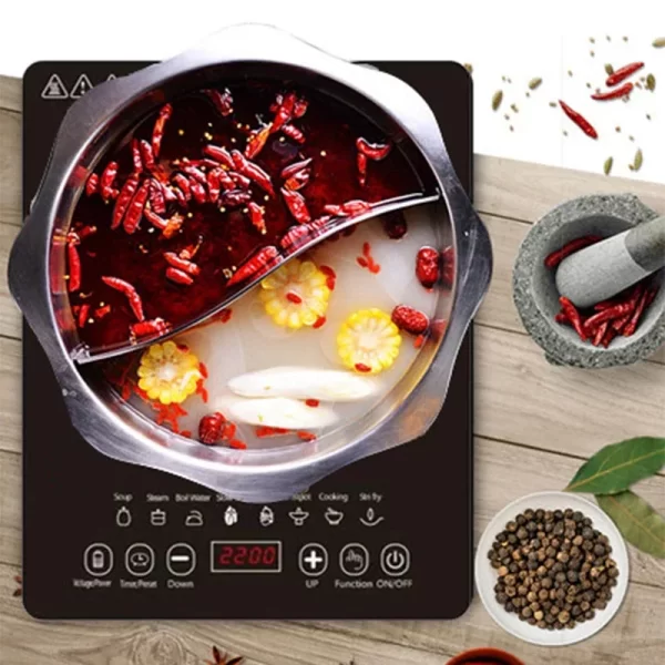 Desktop 2200W Induction Cooker 220V Black Microcrystalline Panel Induction Cooker Household Hot Pot Electric Heater - Imagem 2