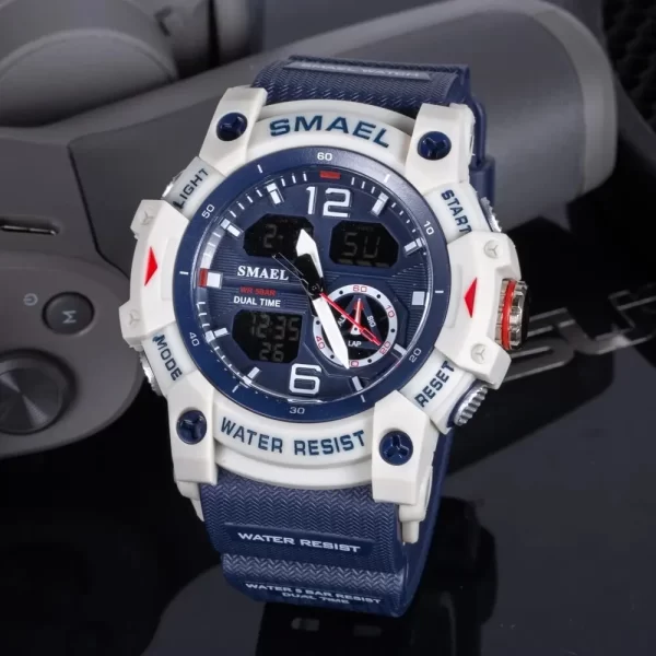 SMAEL Sport Watch Military Wristwatch for Men Alarm Stopwatch LED Digital Back Light Dual Time Display Waterproof Watch Men 8007 - Imagem 3