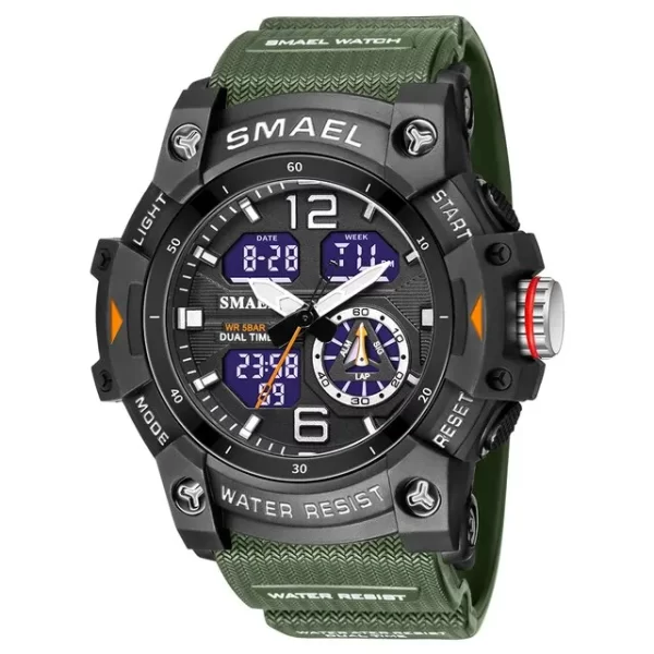 SMAEL Sport Watch Military Wristwatch for Men Alarm Stopwatch LED Digital Back Light Dual Time Display Waterproof Watch Men 8007 - Imagem 10